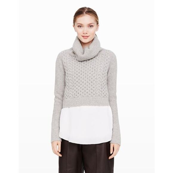 Club Monaco Angora Wool Cropped Cable Knit Turtleneck Sweater Cream Womens Small - Picture 7 of 8